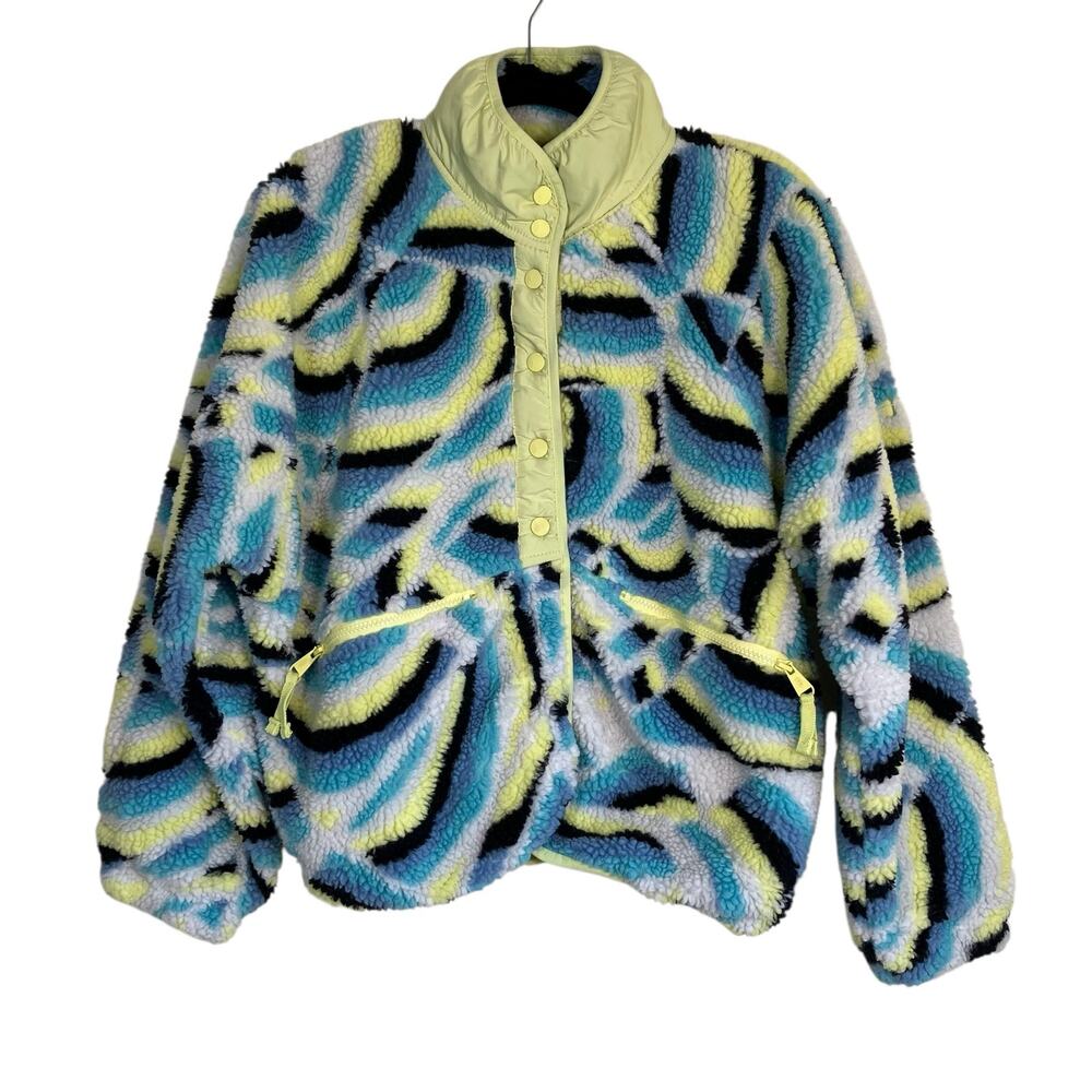 Free People Movement Sz M Rocky Ridge Jacket Sherpa Fleece Blue Rainbow Combo - Picture 3 of 16
